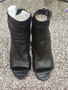 Sam Edelman Black Perforated Peep-Toe Mules with Ankle Strap
